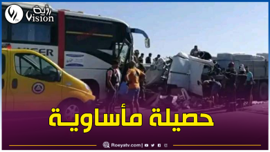 صورة حصيلة أولية: 21 جريحا في حادث إصطدام بين شاحنة وحافلة